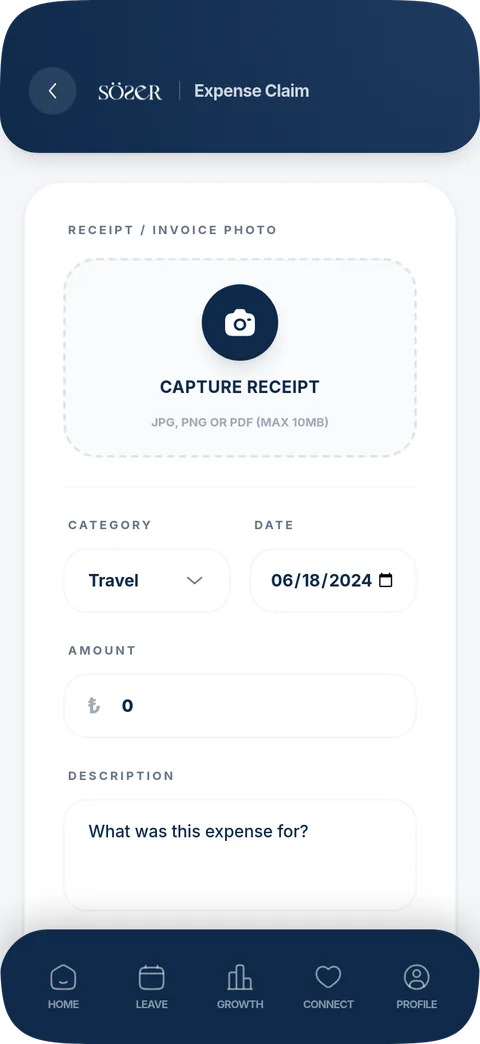 Expense Claim screen