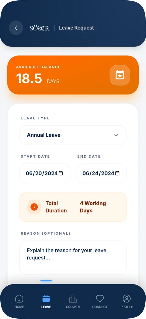 Leave Request screen